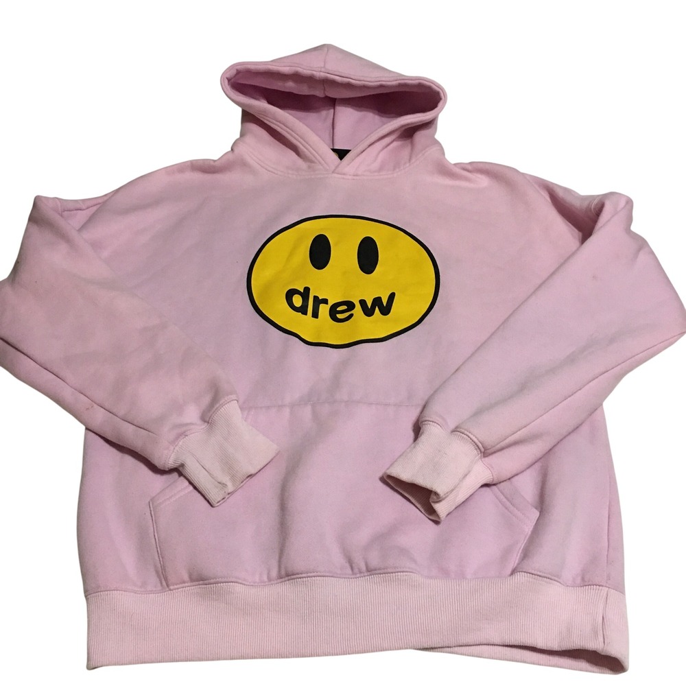 Drew House Hoodie Sweatshirt Mens Large Pink Mascot Smiley Face Graphic